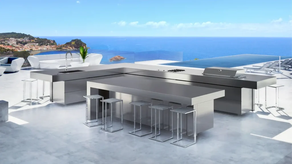 cocina exterior en forma de l