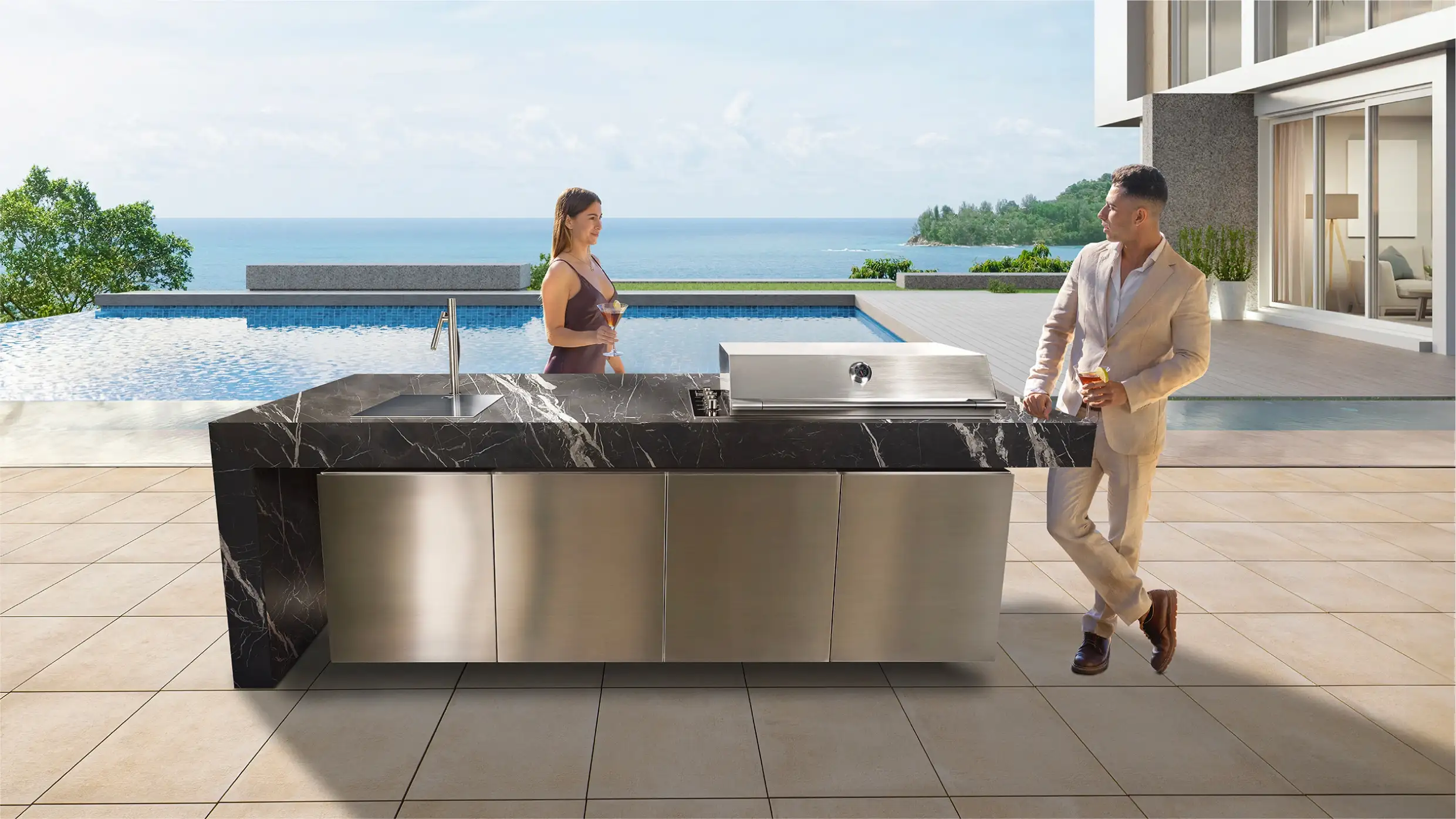 cocina exterior con barbacoa